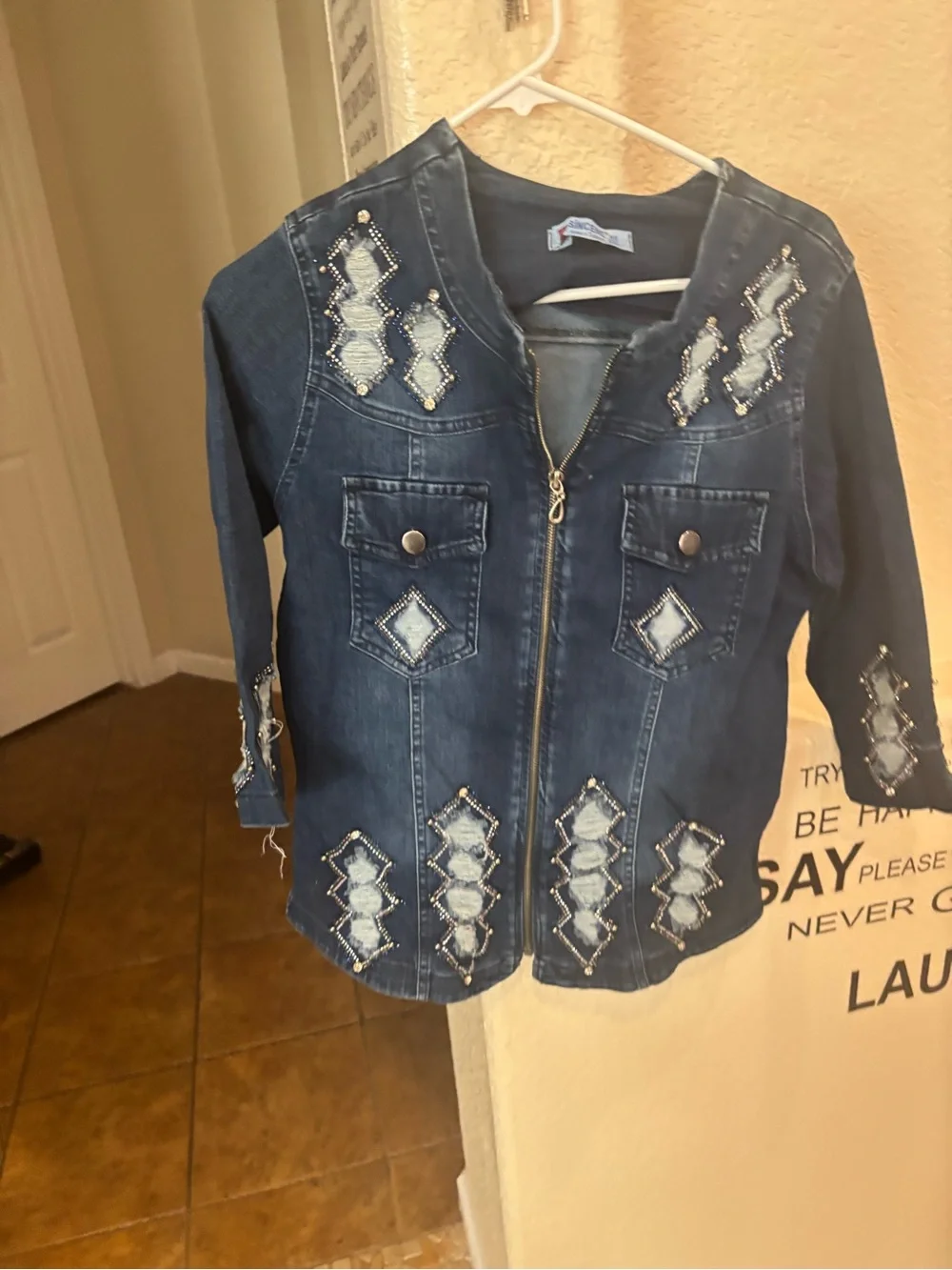 jcBlue Denim' Jacket with Beaded Patchwork